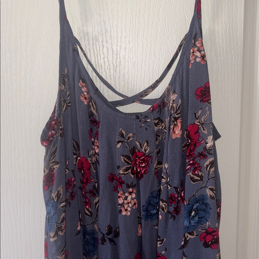 torrid Blue-Gray Floral Rayon Tank Top
